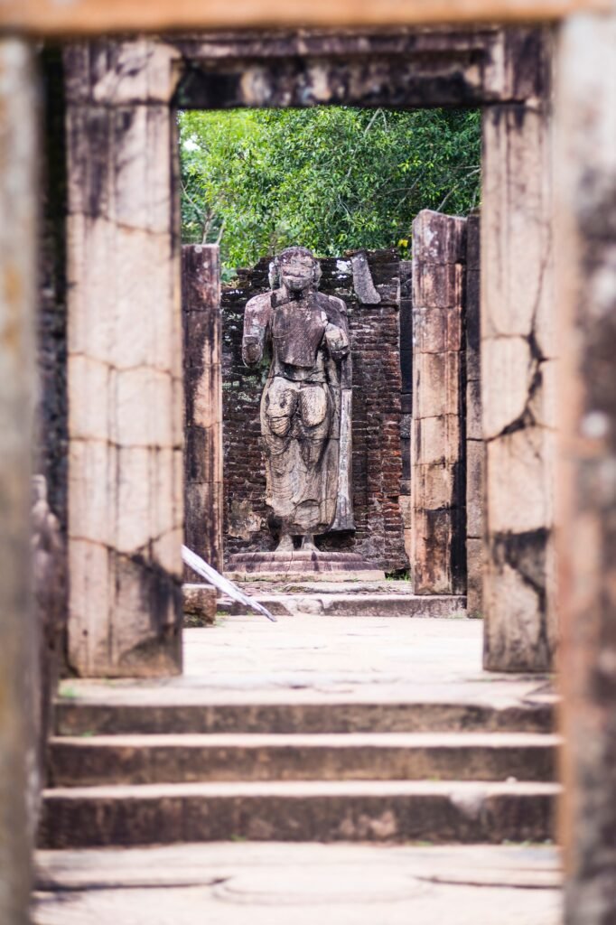Polonnaruwa Ancient City, stone Buddha statue at the Tooth Relic Chamber (Hatadage) in Polonnaruwa Q